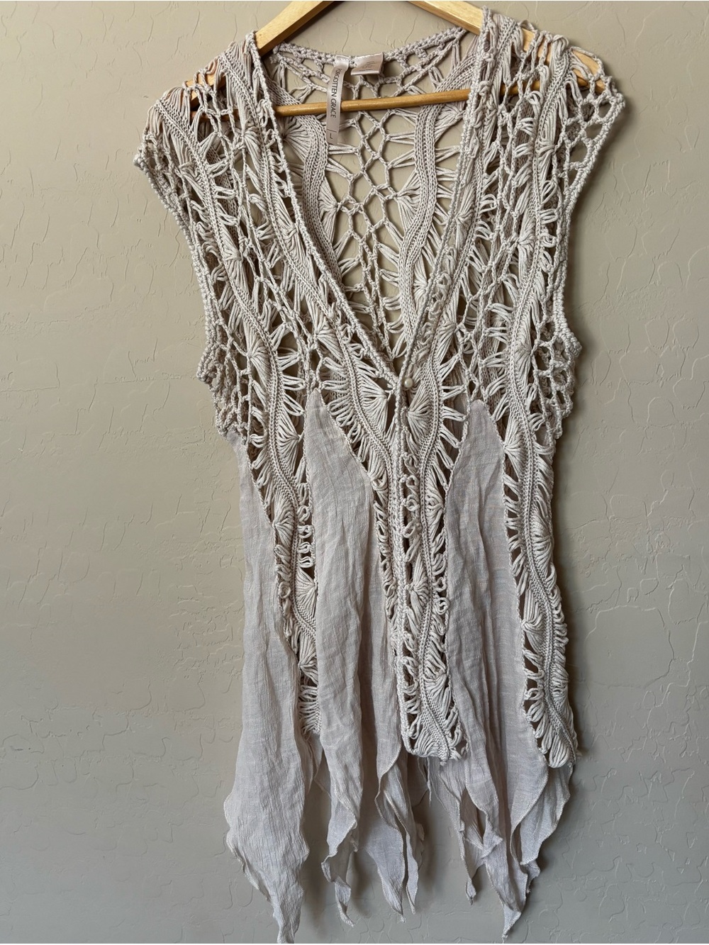 Free People Forgotten Grace Beige Crochet Lace Swim Cover-Up Vest